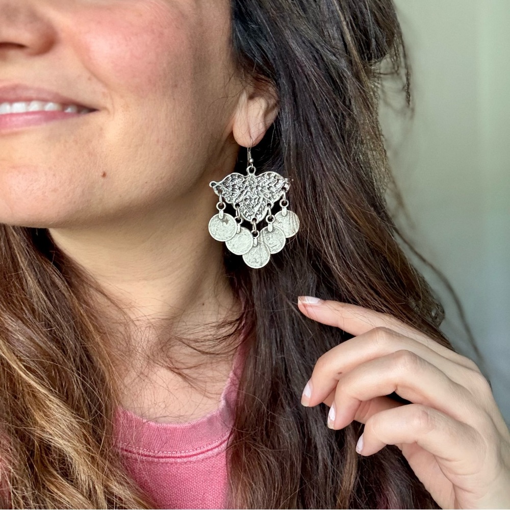 2/$30 ✨ Vintage Silver Zamak Anatolian Molton Coin Statement Earrings 🌿